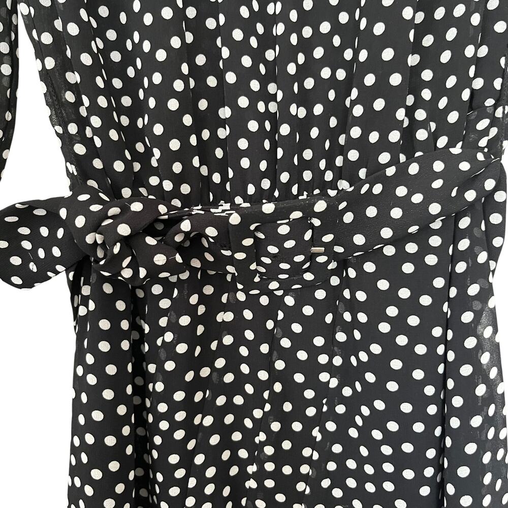 ZARA Black White Polka Dot Mock Neck Belted Midi Dress Long Sleeve - Picture 4 of 10